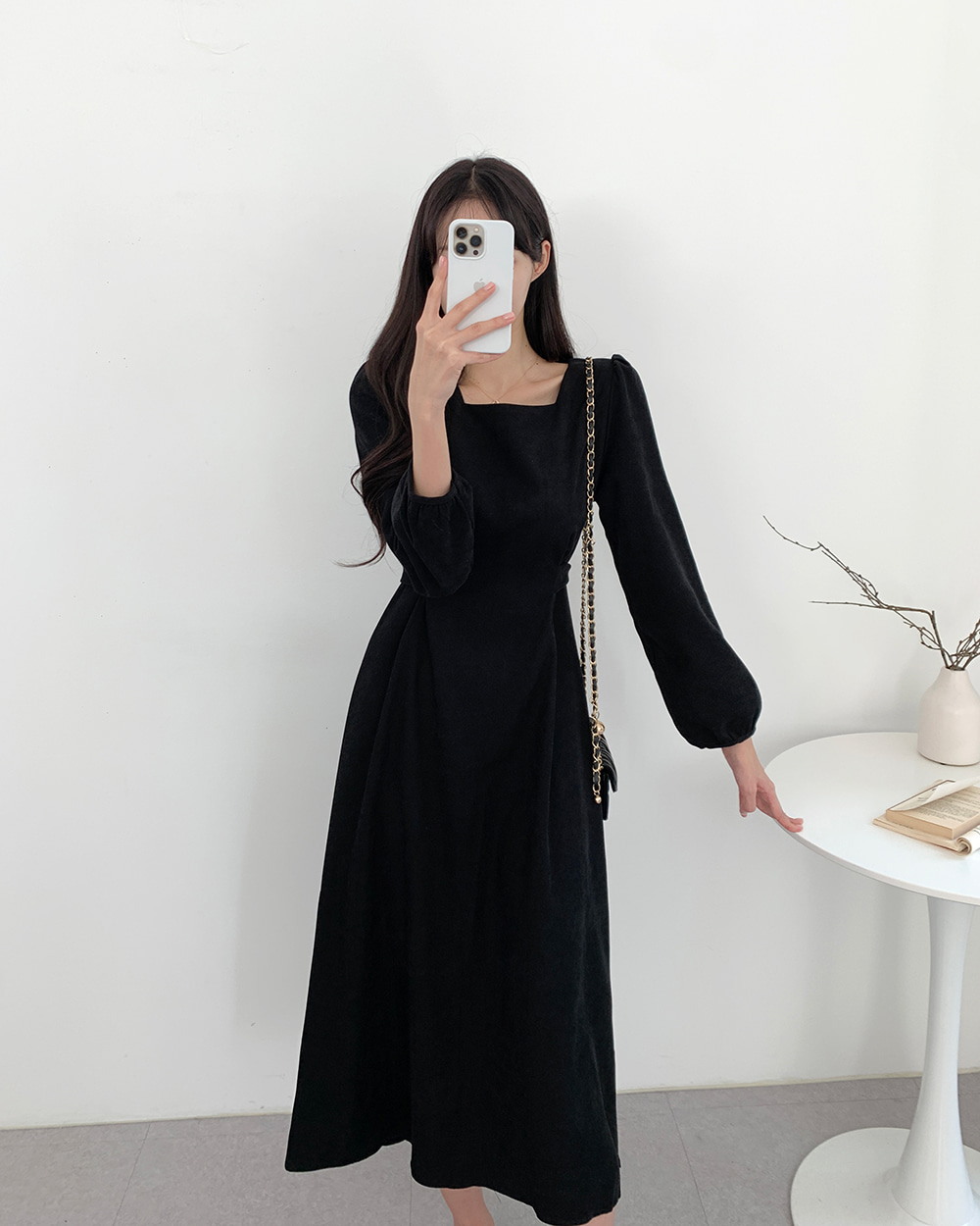 起毛スクエアネックパフスリーブワンピース | レディースファッション