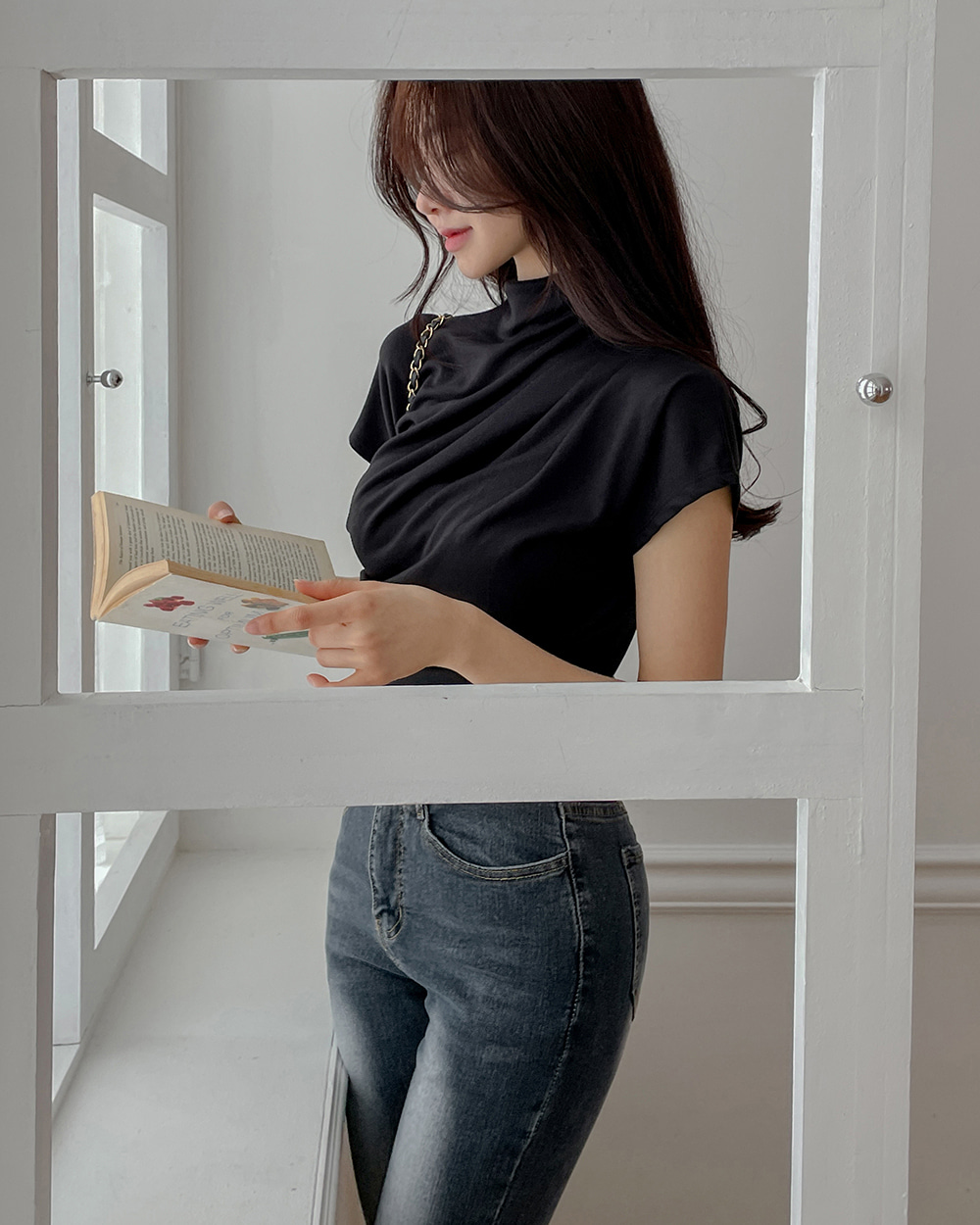 充実の品 ハーフネックドレープシャーリング半袖Tシャツ | レディース トップス