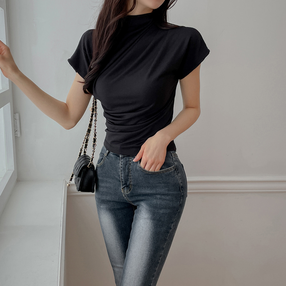 ハーフネックドレープシャーリング半袖Tシャツ | レディース