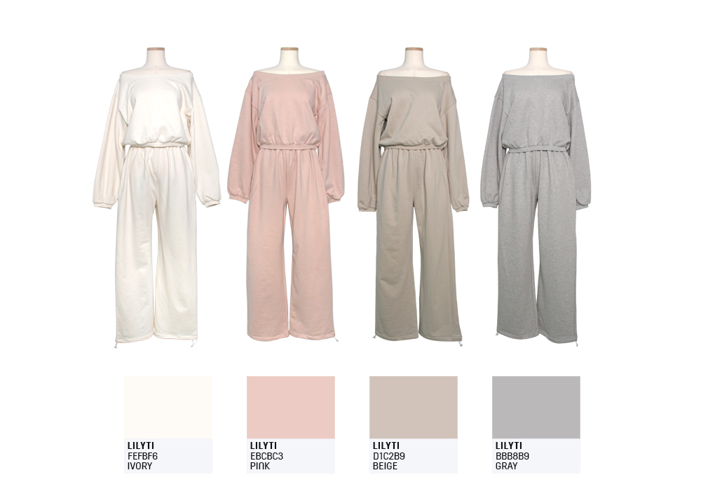 ボンディングオフショルスウェット　アイボリー オフショルスウェット&2WAYパンツSET | レディースファッション通販