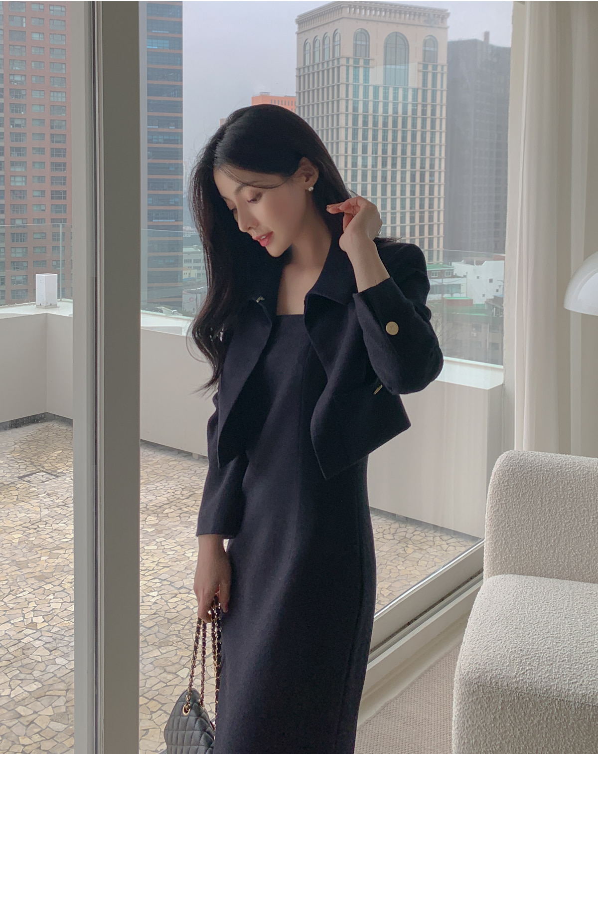 カラーネッククロップドツイードジャケット | レディースファッション