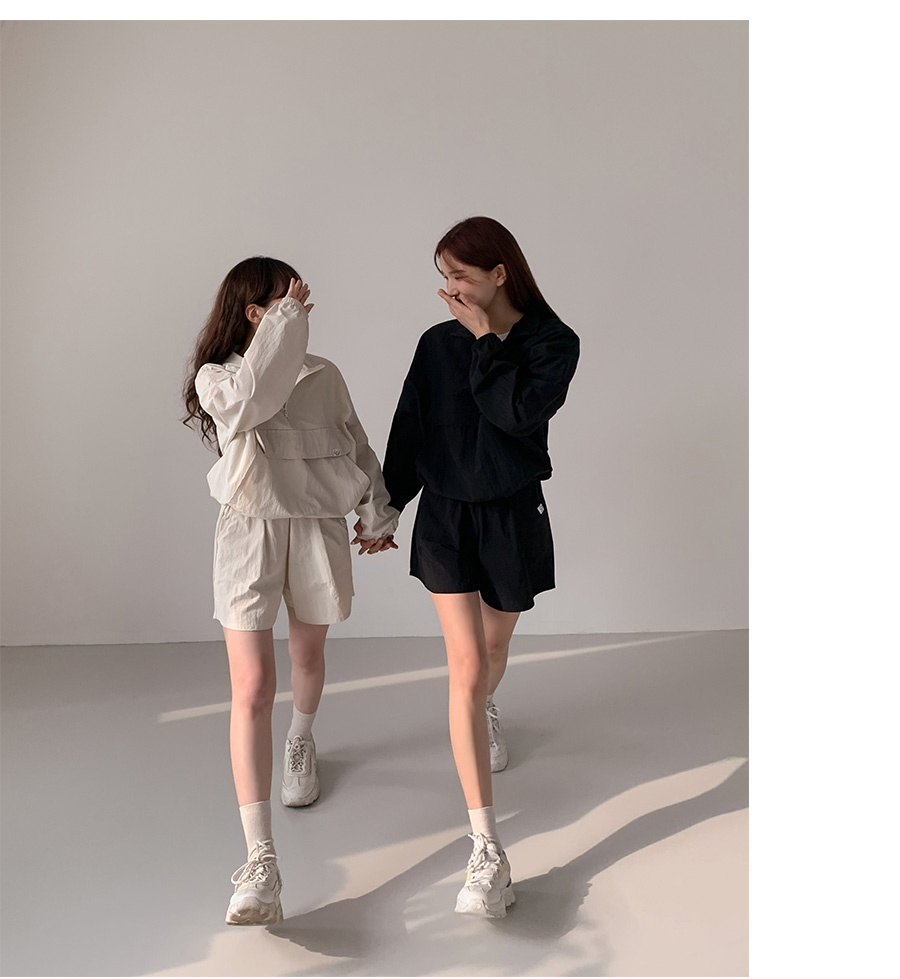 ワッペンポイントハーフジップスウェット&ショートパンツSET