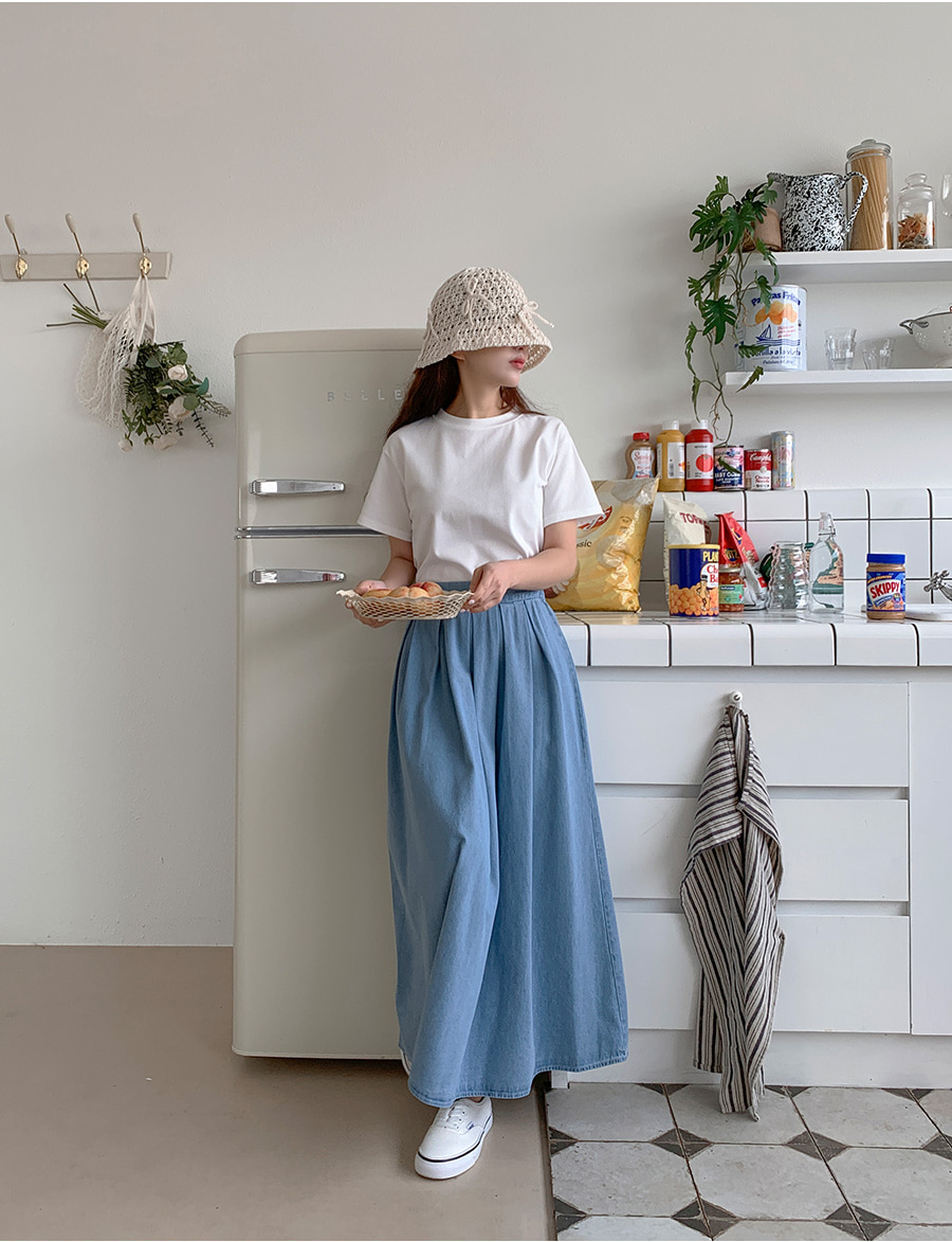 ピンタックプリーツデニムロングスカート | レディースファッション