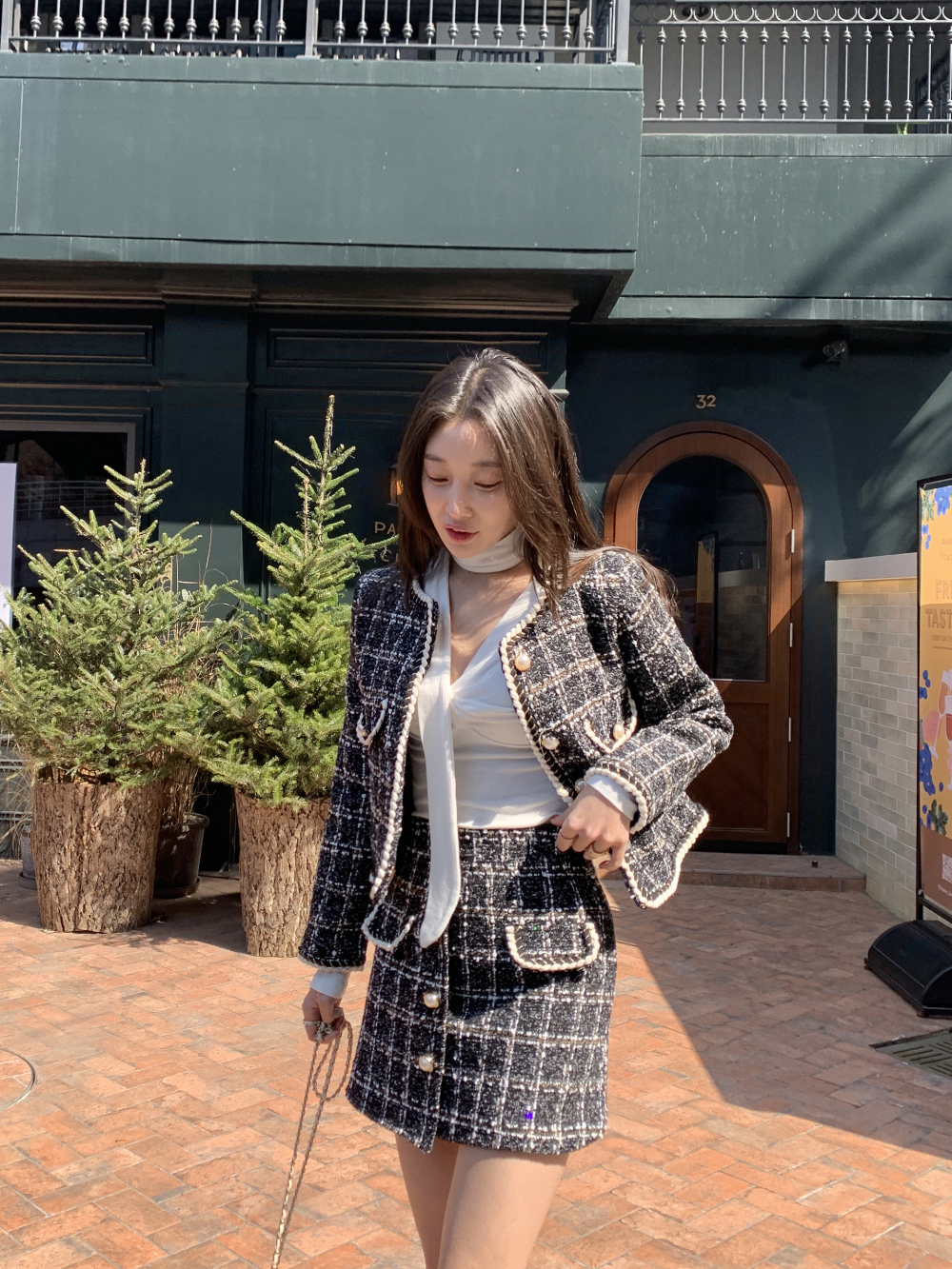 エコパールボタンツイードジャケット&ミニスカートSET | レディース