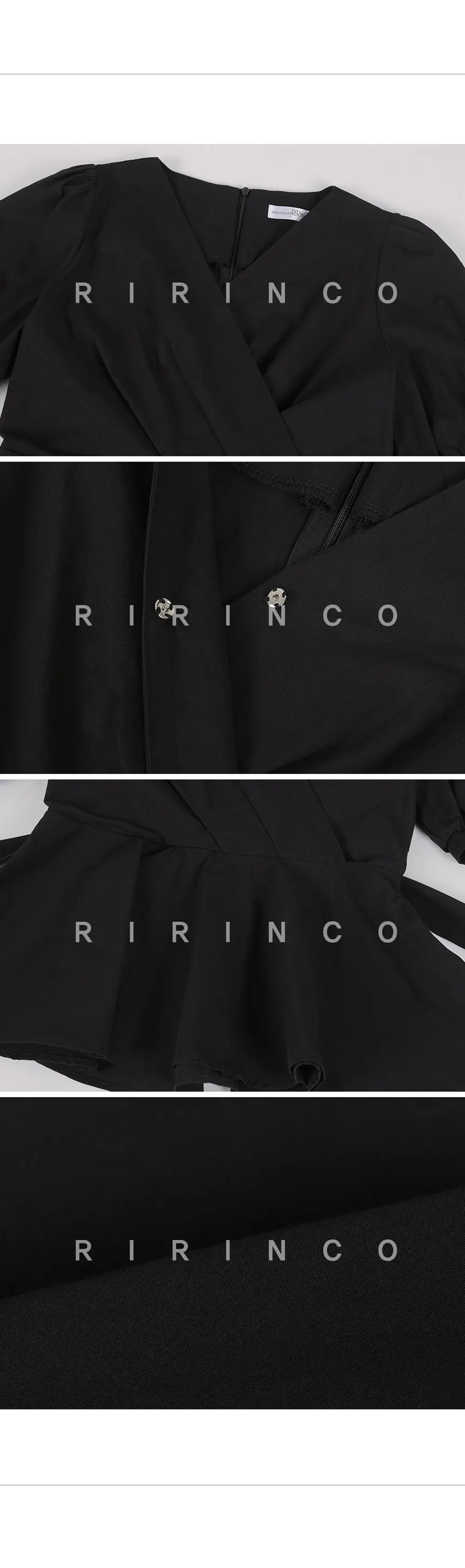 RIRINCO Vネックリボンストラップペプラムブラウス