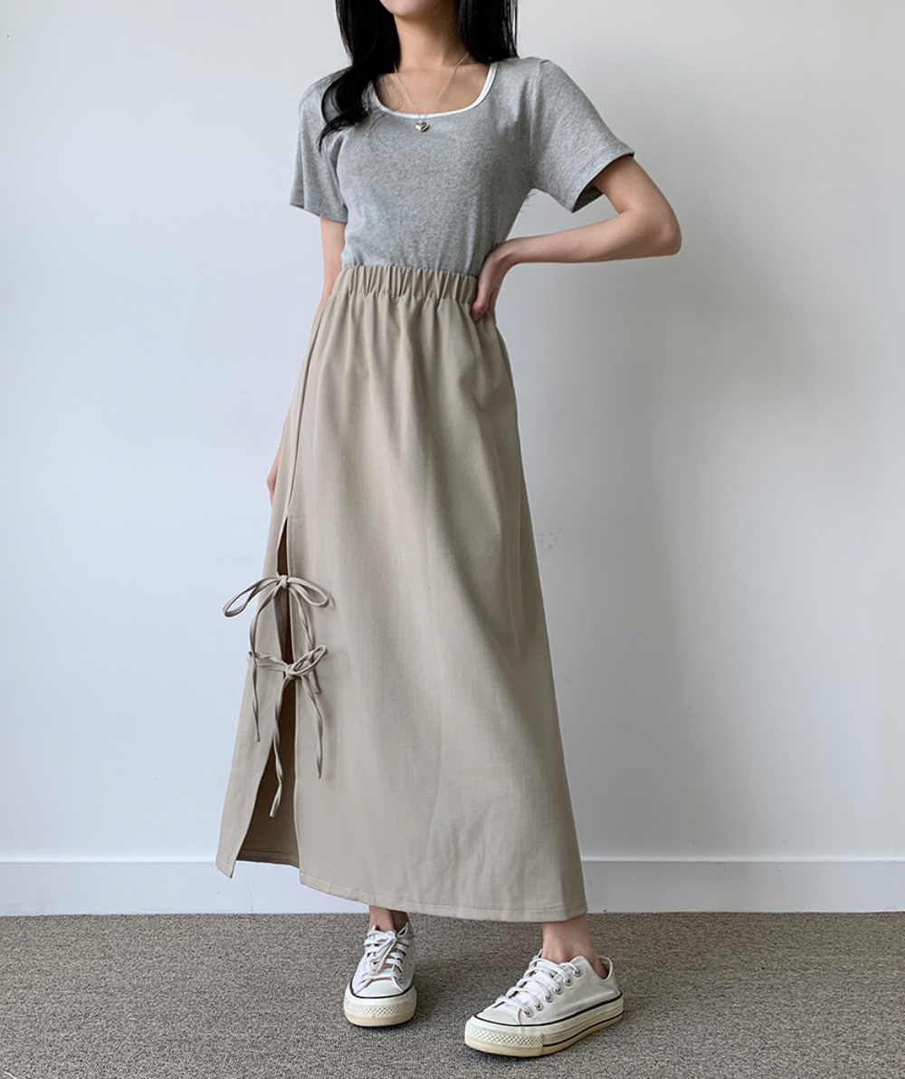 サイドリボンスリットロングスカート | レディースファッション通販