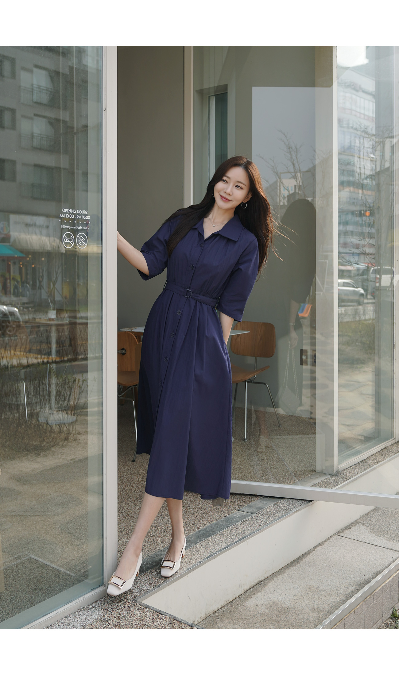 ベルト付半袖フレアシャツワンピース | レディースファッション通販