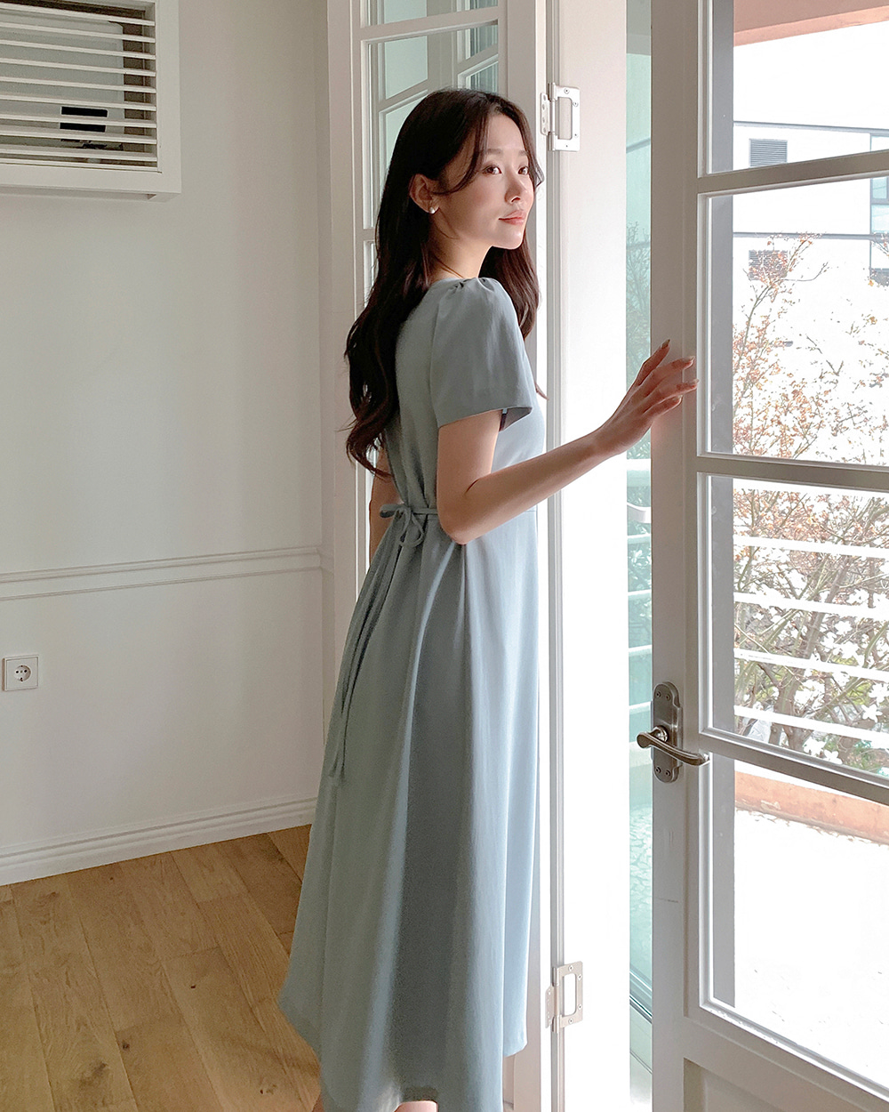 ★ChicLine★ヘルン ハートネック パフスリーブフレアワンピース Franclia チェリー柄 パフスリーブ スクエアネック プラスサイズ