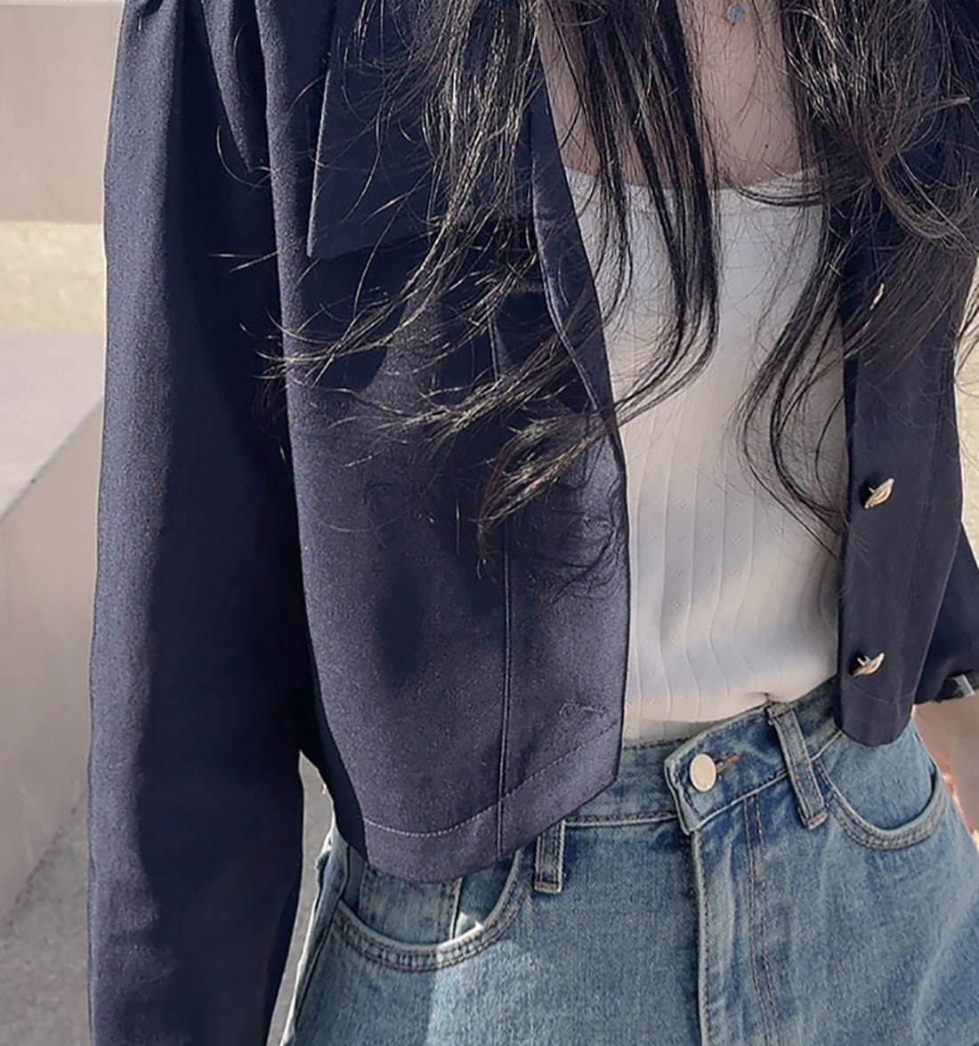 dholic ジャケット カラーネックゴールドボタンクロップドジャケット | レディース