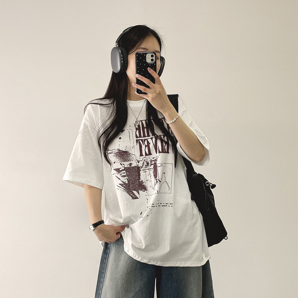 VELVETアートプリントオーバー半袖Tシャツ | レディースファッション