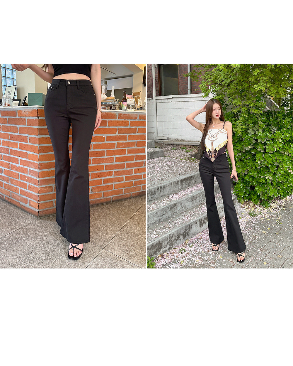 OPEN YY ユニークデザイン フレアパンツ 黒 OPEN YY ユニークデザイン フレアパンツ 黒