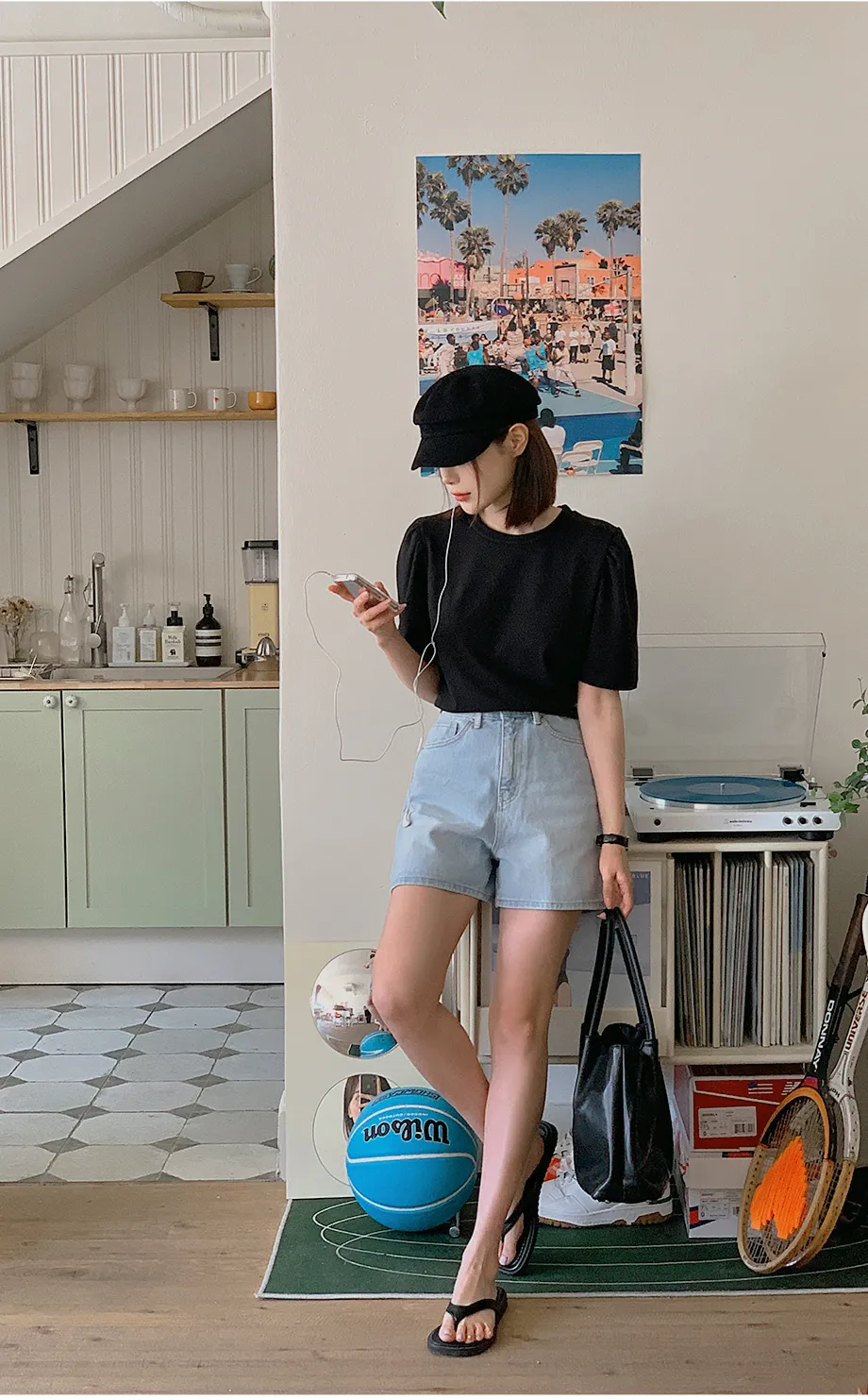 リリエンコ ラウンドネックパフシャリング半袖Tシャツ