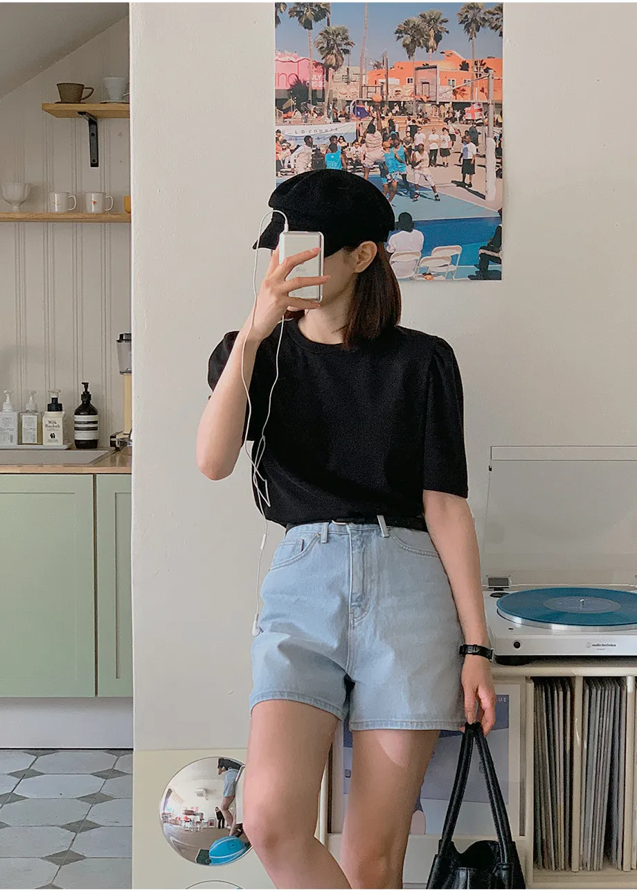 リリエンコ ラウンドネックパフシャリング半袖Tシャツ