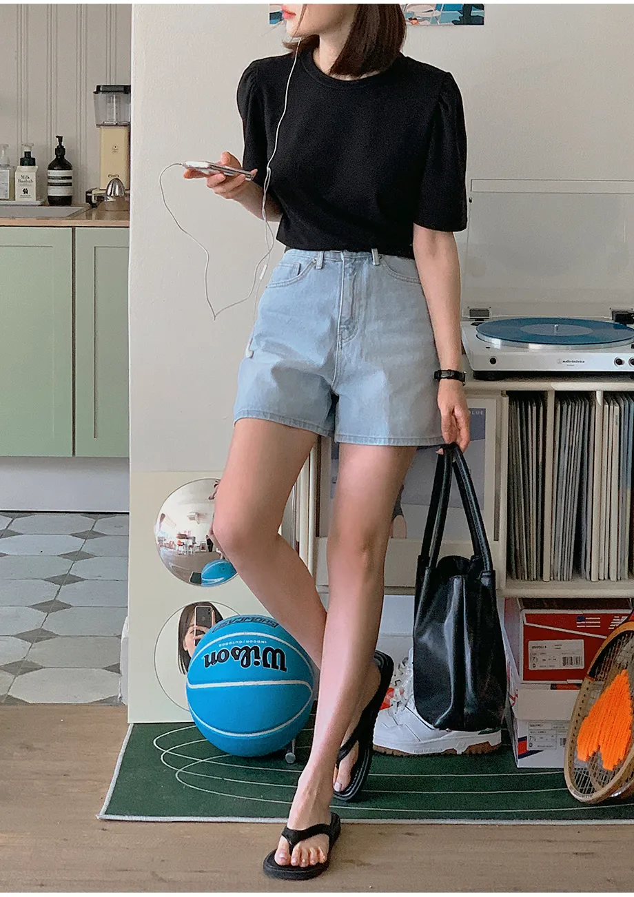 リリエンコ ラウンドネックパフシャリング半袖Tシャツ