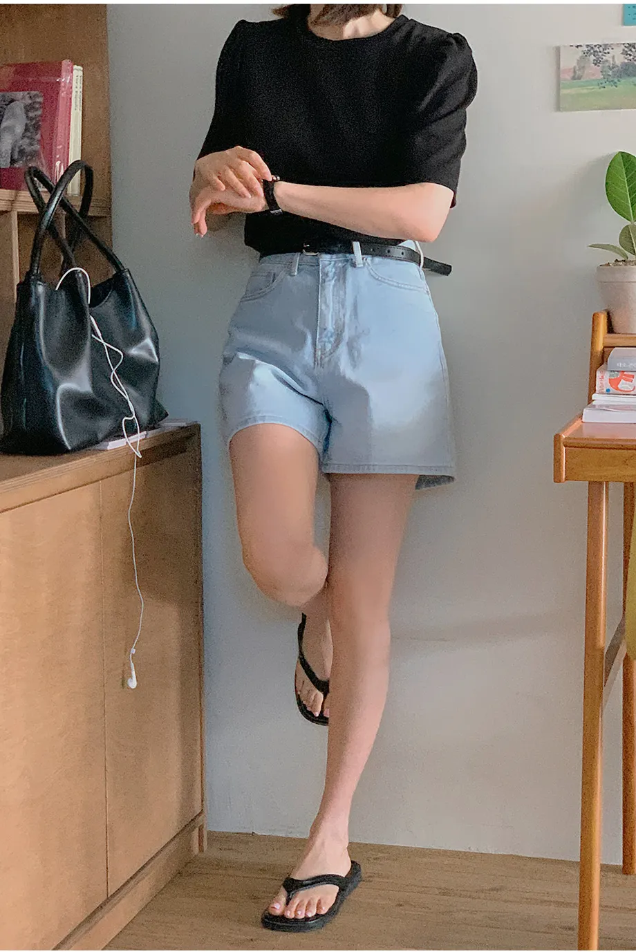 リリエンコ ラウンドネックパフシャリング半袖Tシャツ