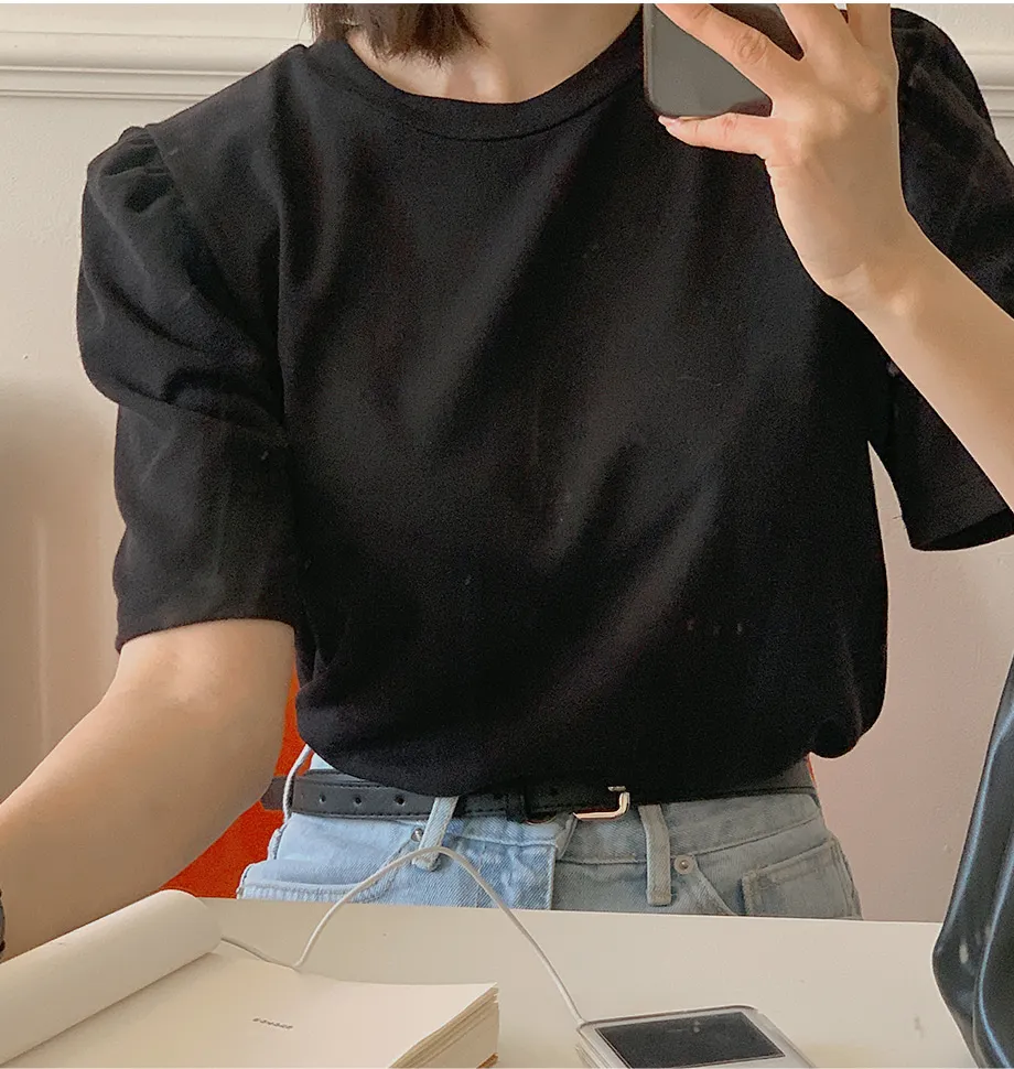 リリエンコ ラウンドネックパフシャリング半袖Tシャツ