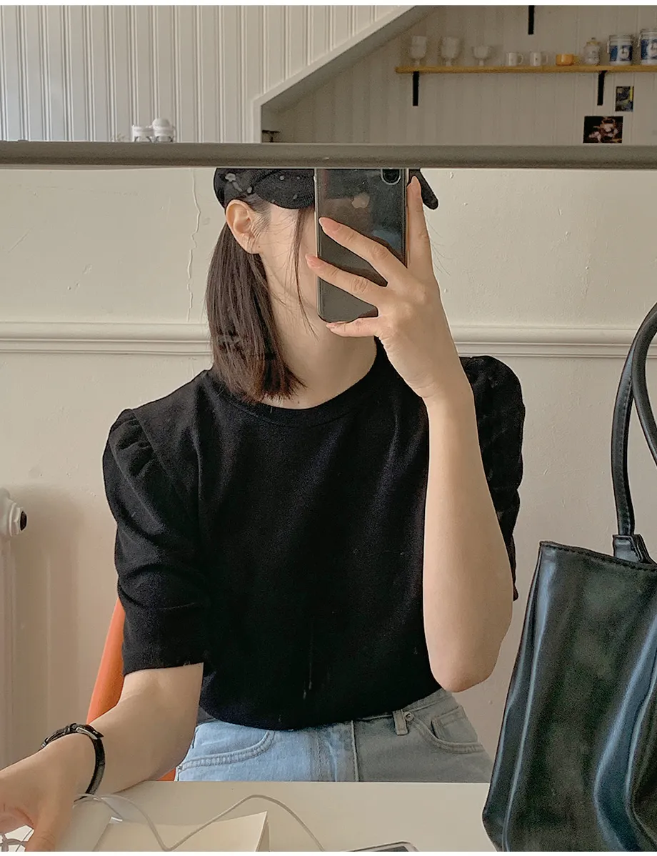 リリエンコ ラウンドネックパフシャリング半袖Tシャツ