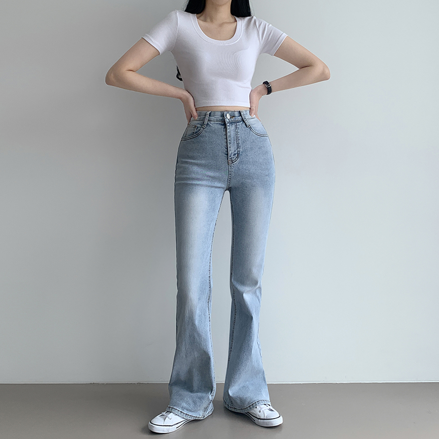 ウォッシュフレアロングデニムパンツ | レディースファッション通販