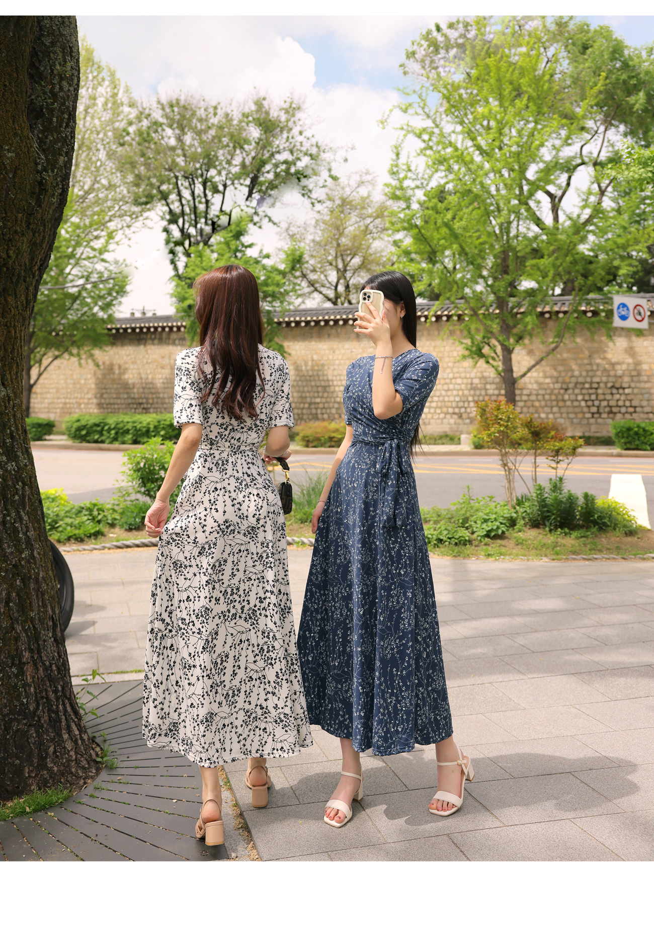 サイドリボンラップ花柄半袖ワンピース | レディース