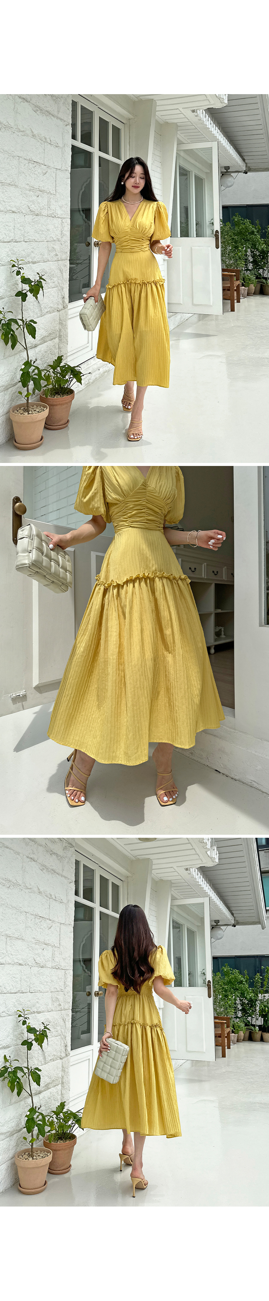 バルーンVネックシャーリングワンピース | レディースファッション通販