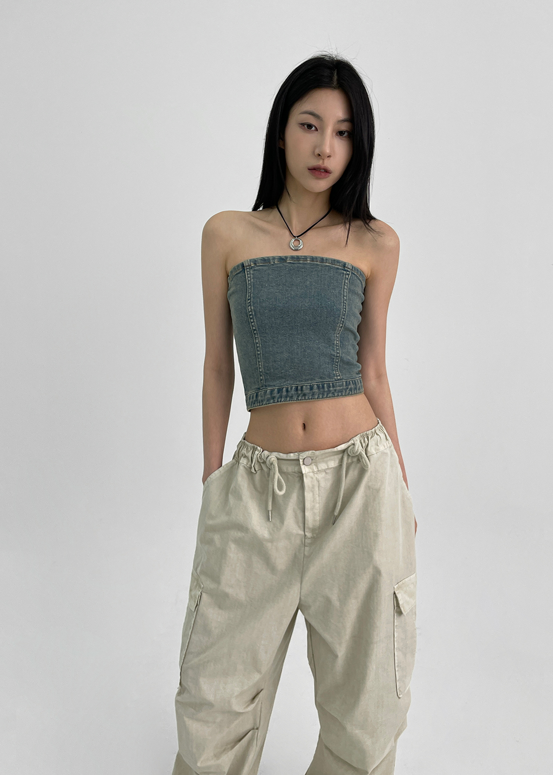 ショートデニムチューブトップ | レディースファッション通販