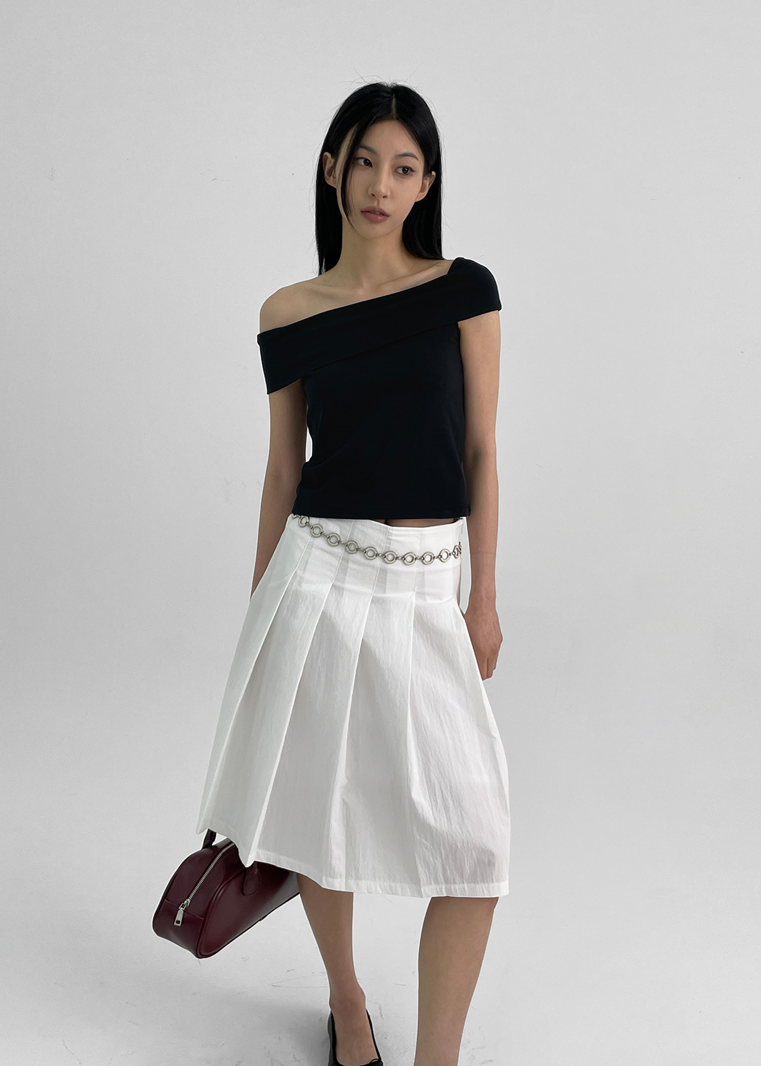 ハイウエストプリーツミディスカート | レディースファッション通販