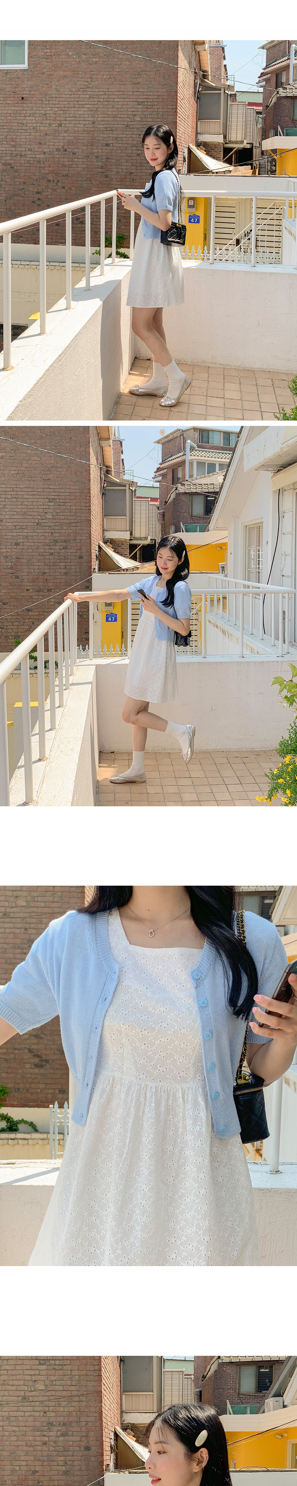 パンチングフラワー半袖ミニワンピース | レディース