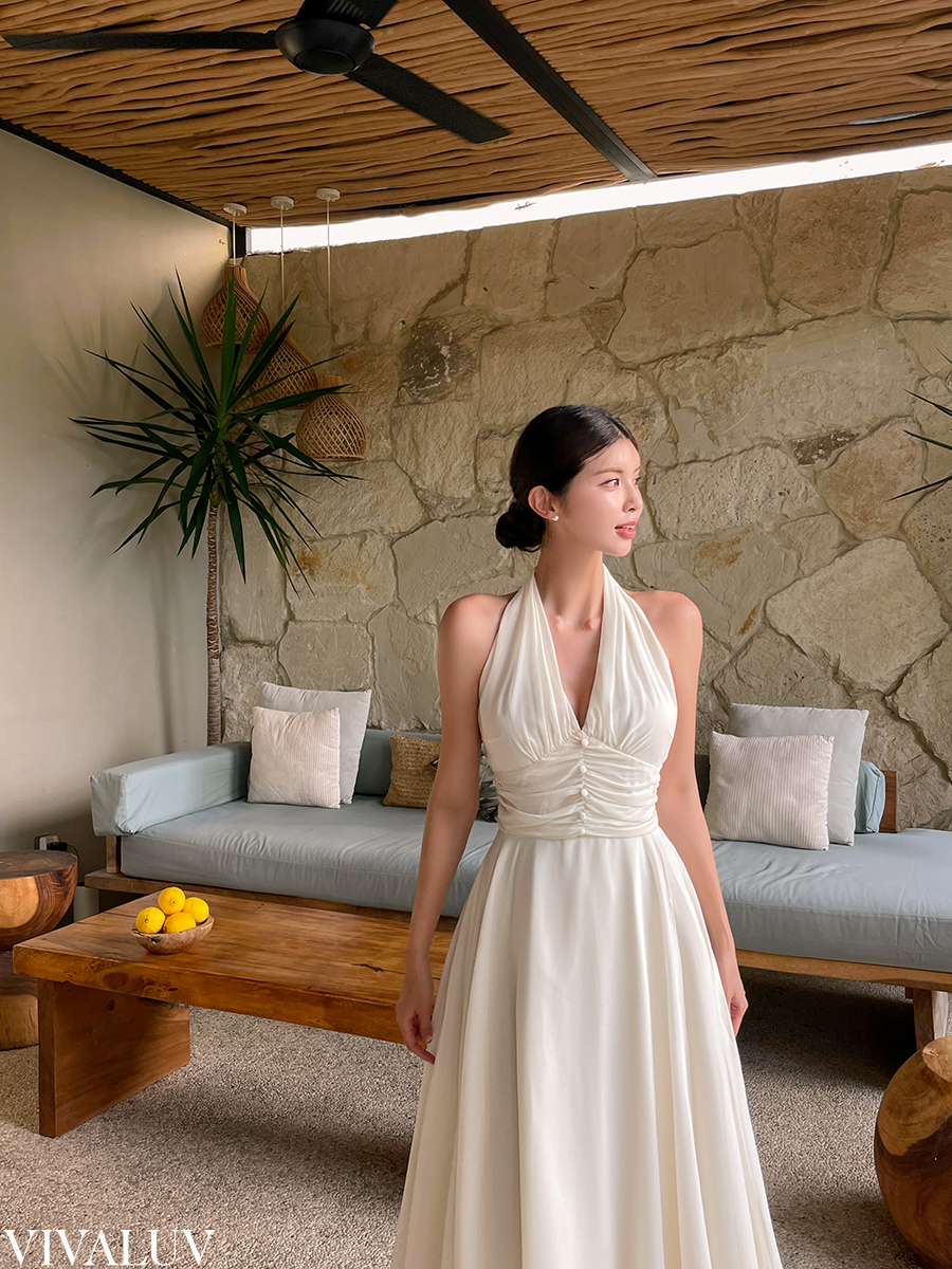 シャーリングホルターネックワンピース | レディース