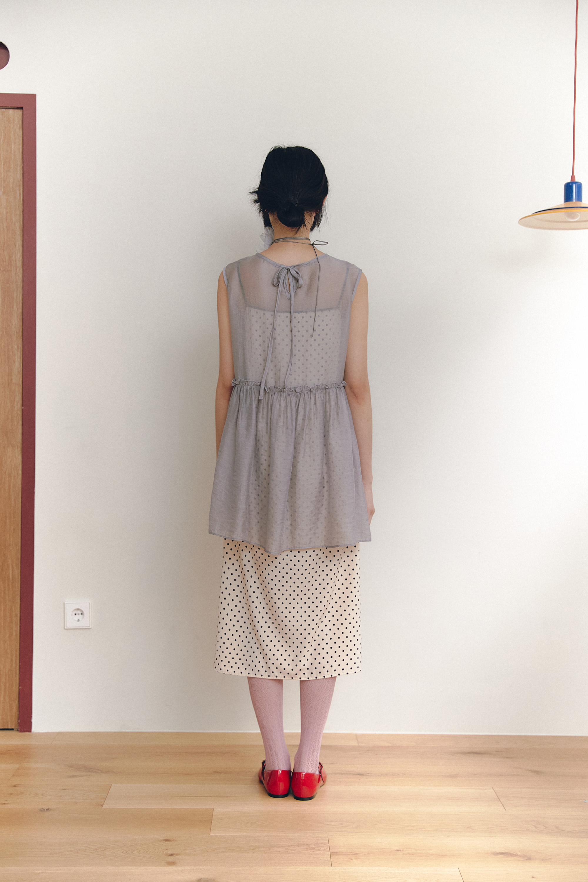 テンセル混シャーリングシアーチュニックノースリーブ(グレー