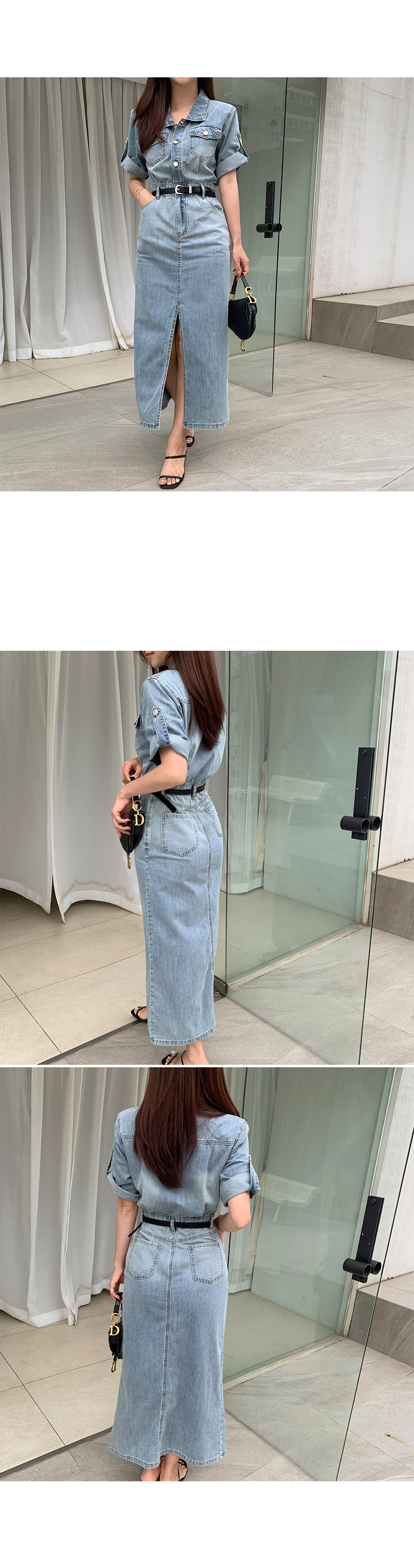 【KAREN MILLEN】デニム ベルト付 半袖 フレアドレス ワンピース ベルト付半袖デニムワンピース | レディースファッション通販
