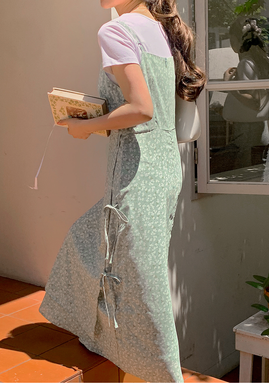 サイドリボンフラワービスチェワンピース | レディースファッション