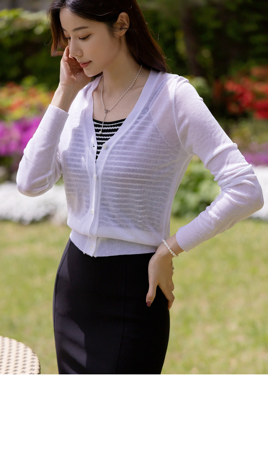 Vネックシースルーカーディガン | レディースファッション通販 - DHOLIC