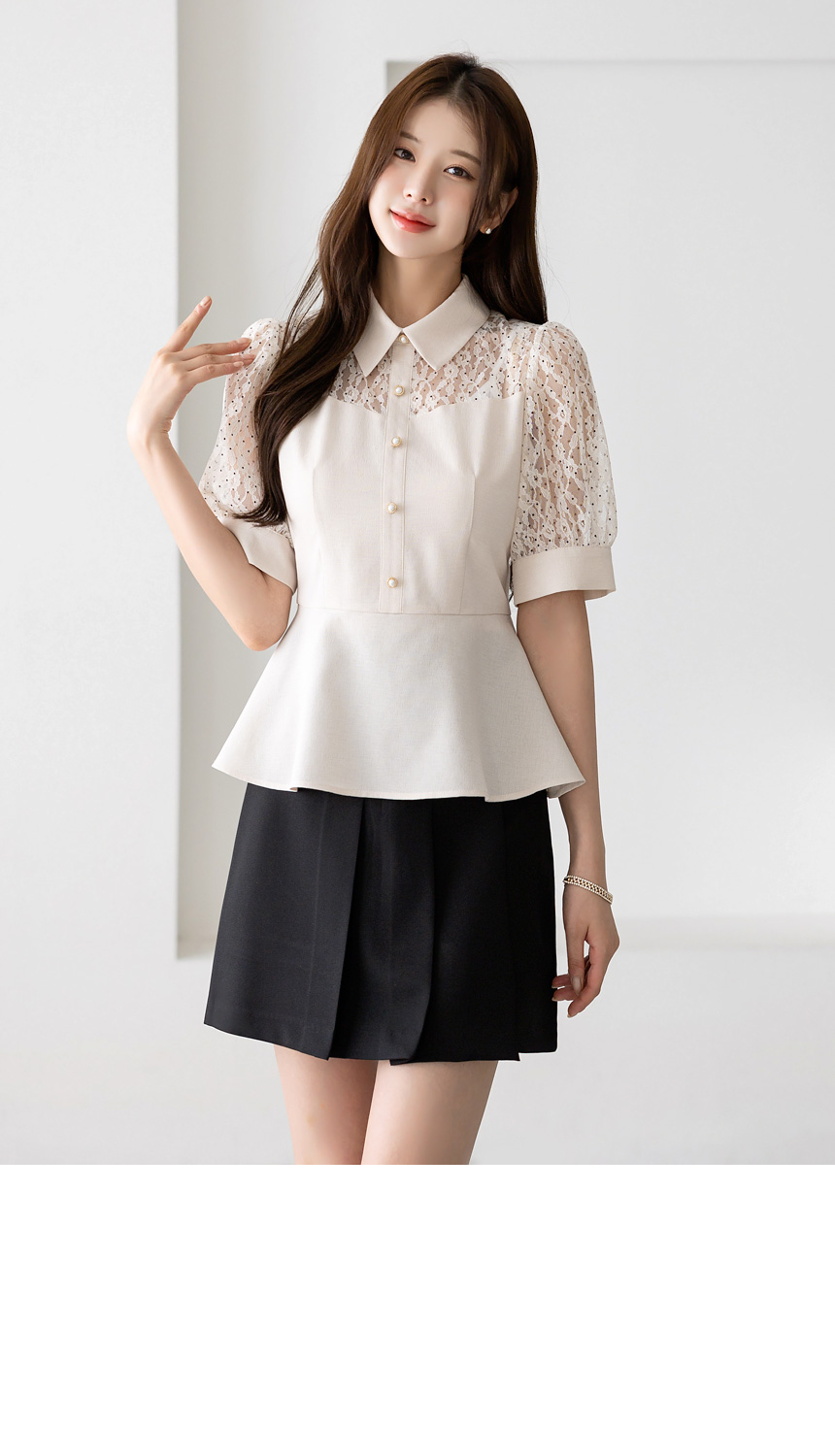 Drawer - シーマリー　cccmalie ペプラム半袖ブラウスネイビー Vネック半袖ペプラムニット(34P NAVY): M-PREMIER公式通販