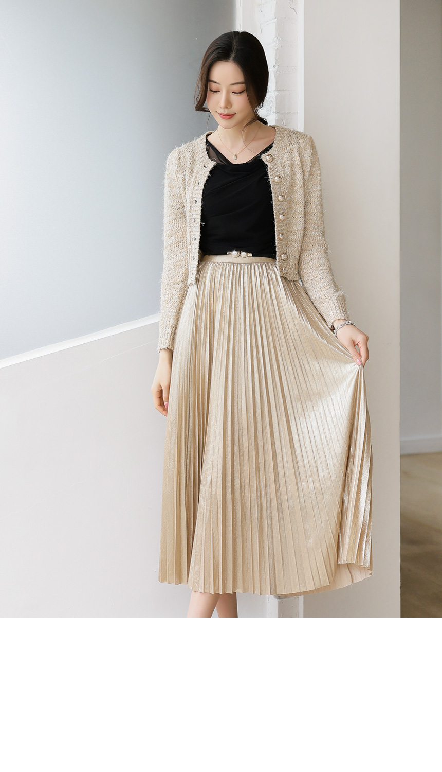 イージーゴールドプリーツロングスカート | レディースファッション