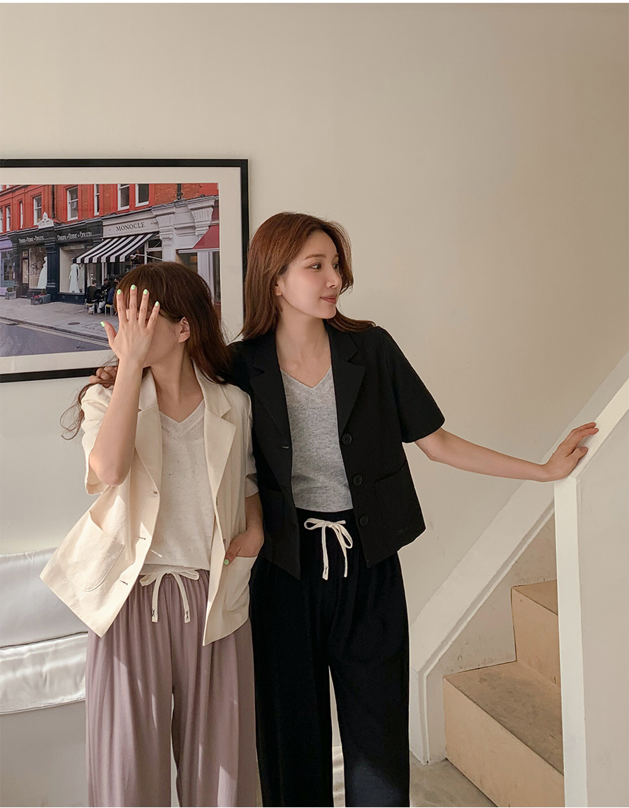 リネン混クロップド半袖ジャケット | レディースファッション通販 - DHOLIC