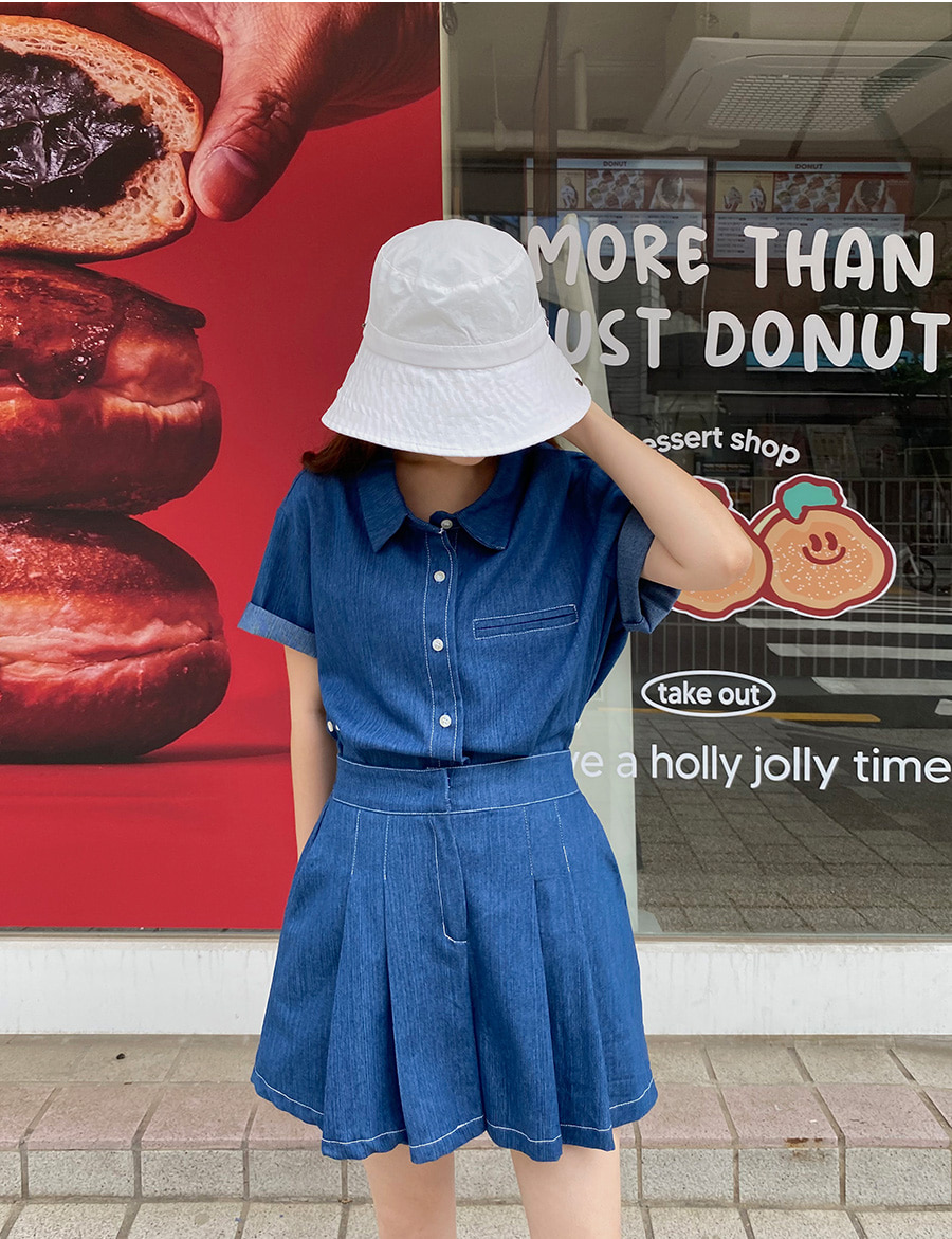 ウエストマークデニムシャツ&タックショートパンツSET | レディース