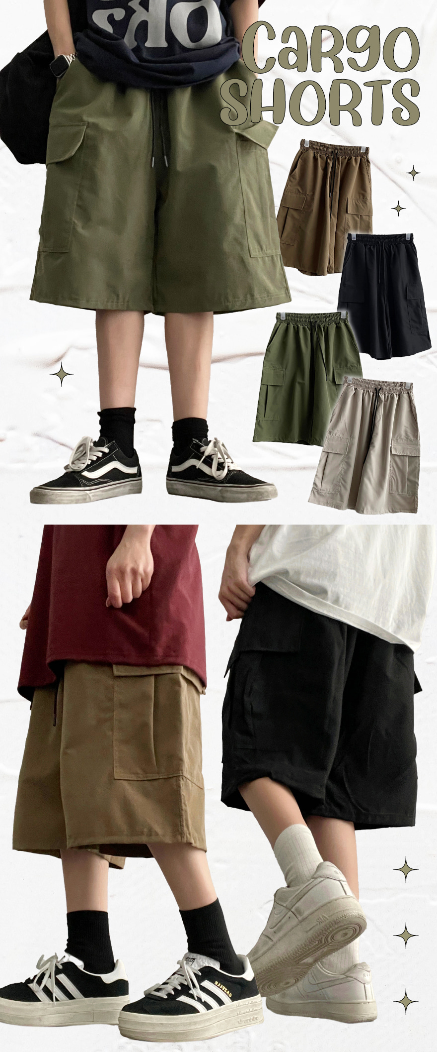 【RASHOMONG】Nylon Wide カーゴハーフパンツ (3色) RASHOMONG】Nylon Wide カーゴハーフパンツ (3色) (RASHOMONG