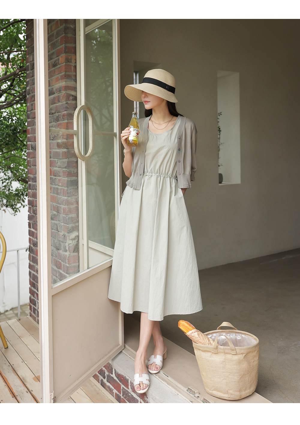 カーディガン×タンクワンピースSET アイボリー FIRST BEAUTY HOME DRESS】カーディガン＆タンクワンピース