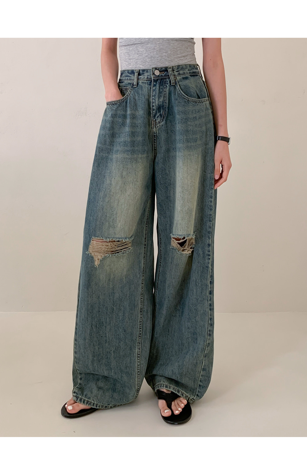2TYPEクールサイドタックダメージデニムパンツ | レディース