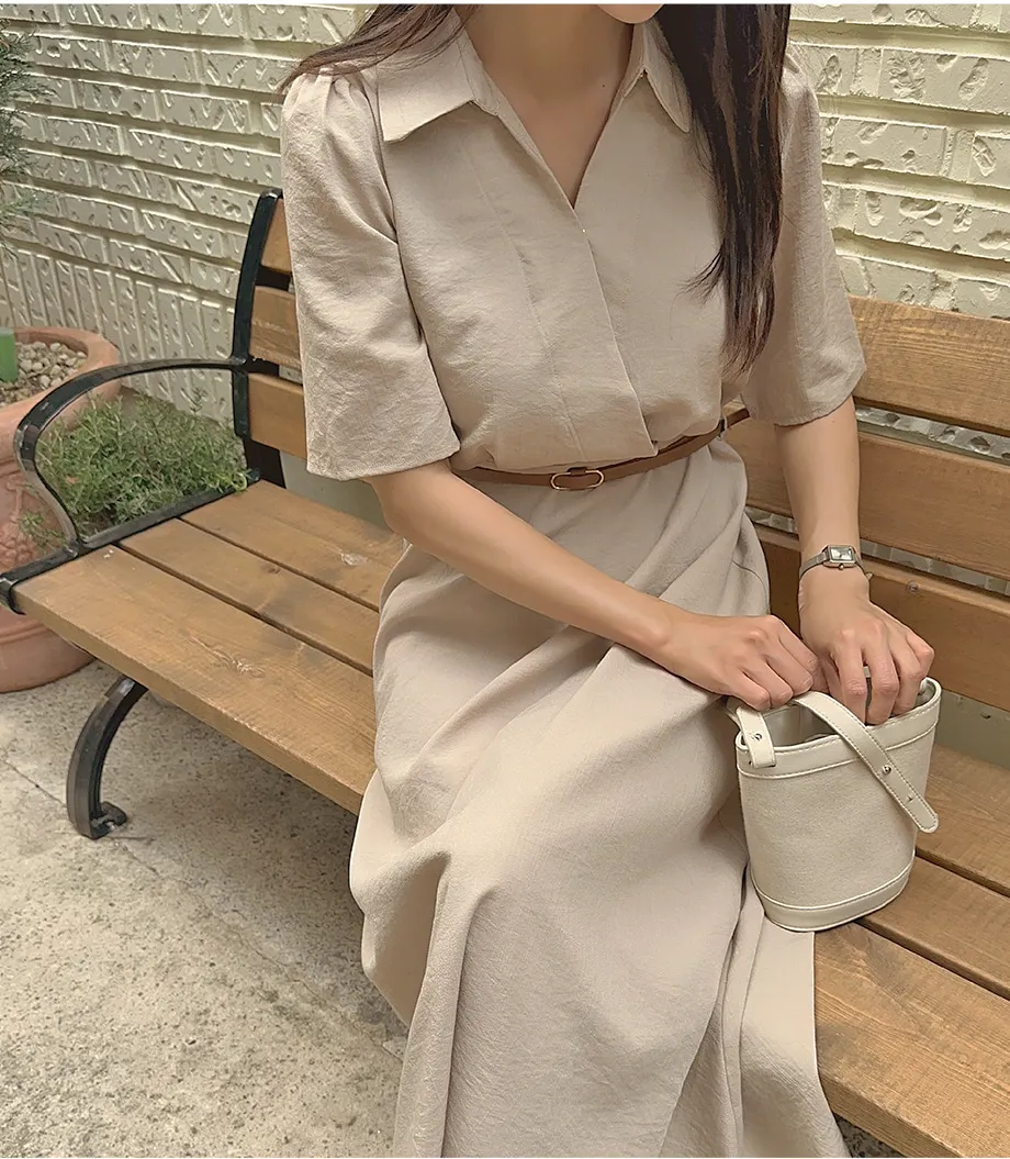 RIRINCO オープンカラーベルトカシュクールワンピース