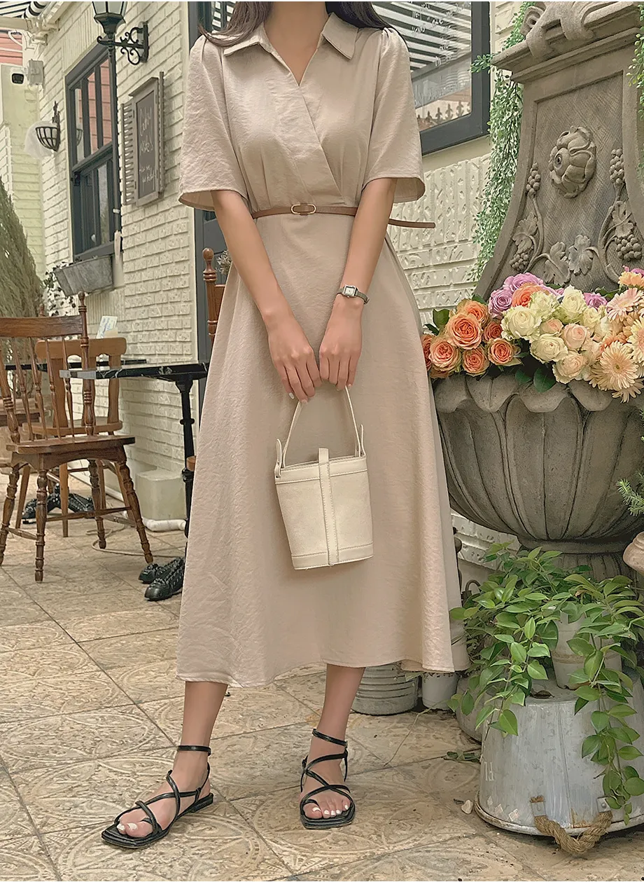 RIRINCO オープンカラーベルトカシュクールワンピース