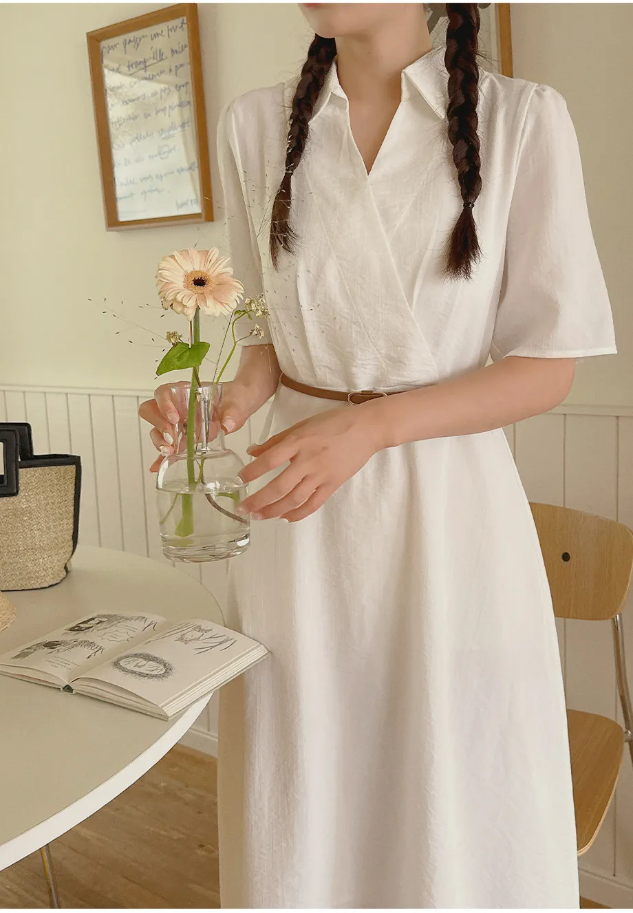 RIRINCO オープンカラーベルトカシュクールワンピース
