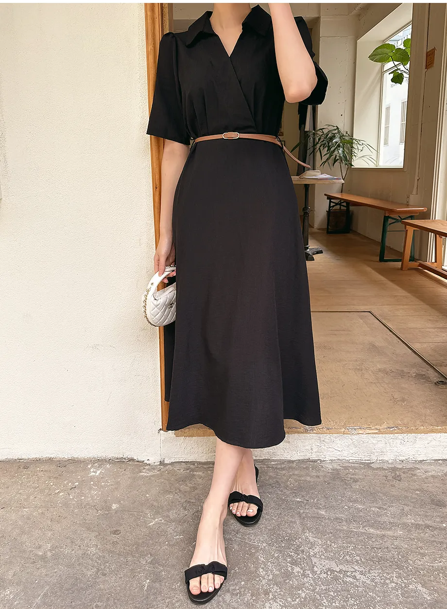 RIRINCO オープンカラーベルトカシュクールワンピース