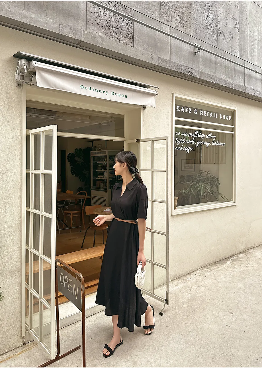 RIRINCO オープンカラーベルトカシュクールワンピース