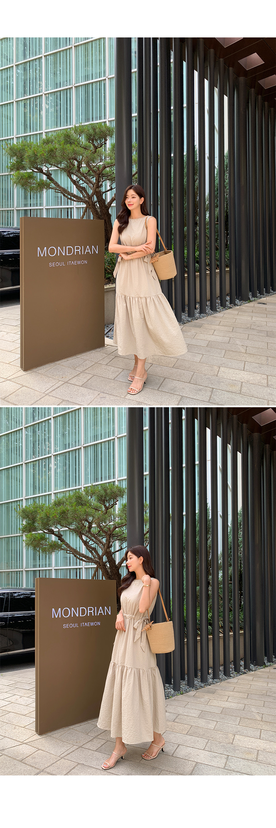 シアサッカーVネックリボンノースリワンピース | レディース