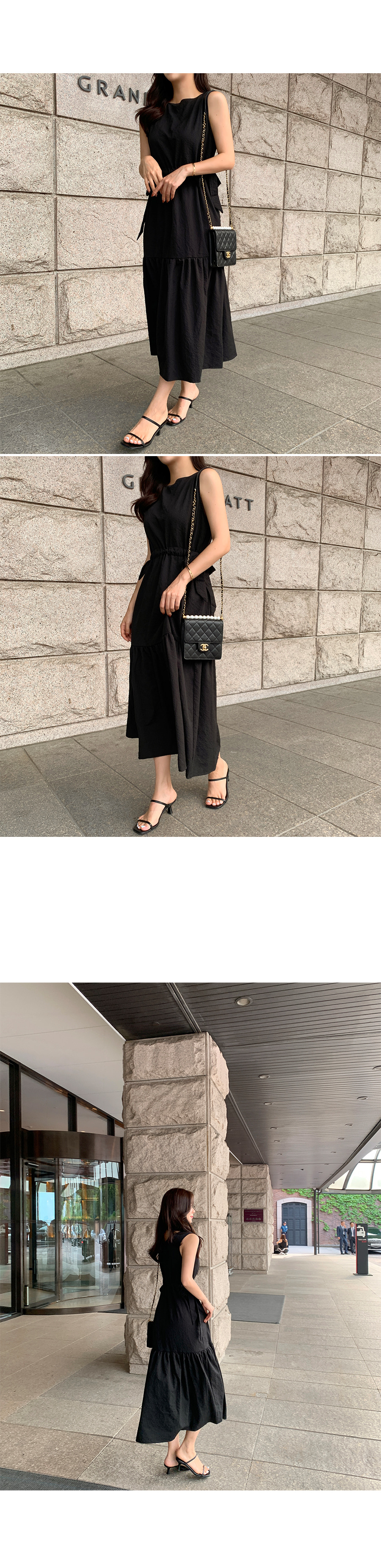 シアサッカーVネックリボンノースリワンピース | レディース