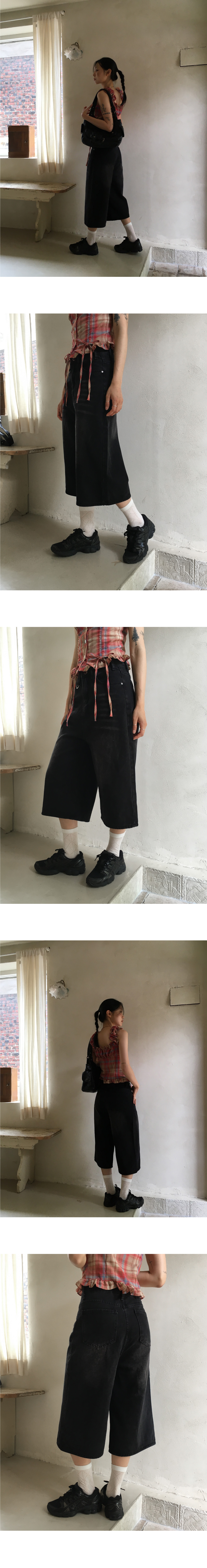 リングポイント7分丈ワイドデニムパンツ | レディース