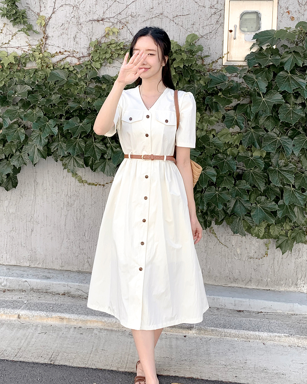 【CHICLINE】★ ボアベラ Vネック Hライン ワンピース (DRESS)★ CHICLINE】☆ ボアベラ Vネック Hライン ワンピース (DRESS