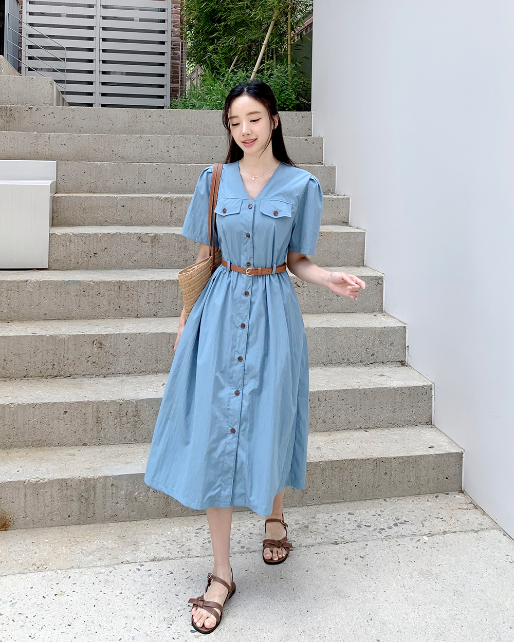 【CHICLINE】★ ボアベラ Vネック Hライン ワンピース (DRESS)★ CHICLINE】☆ ボアベラ Vネック Hライン ワンピース (DRESS