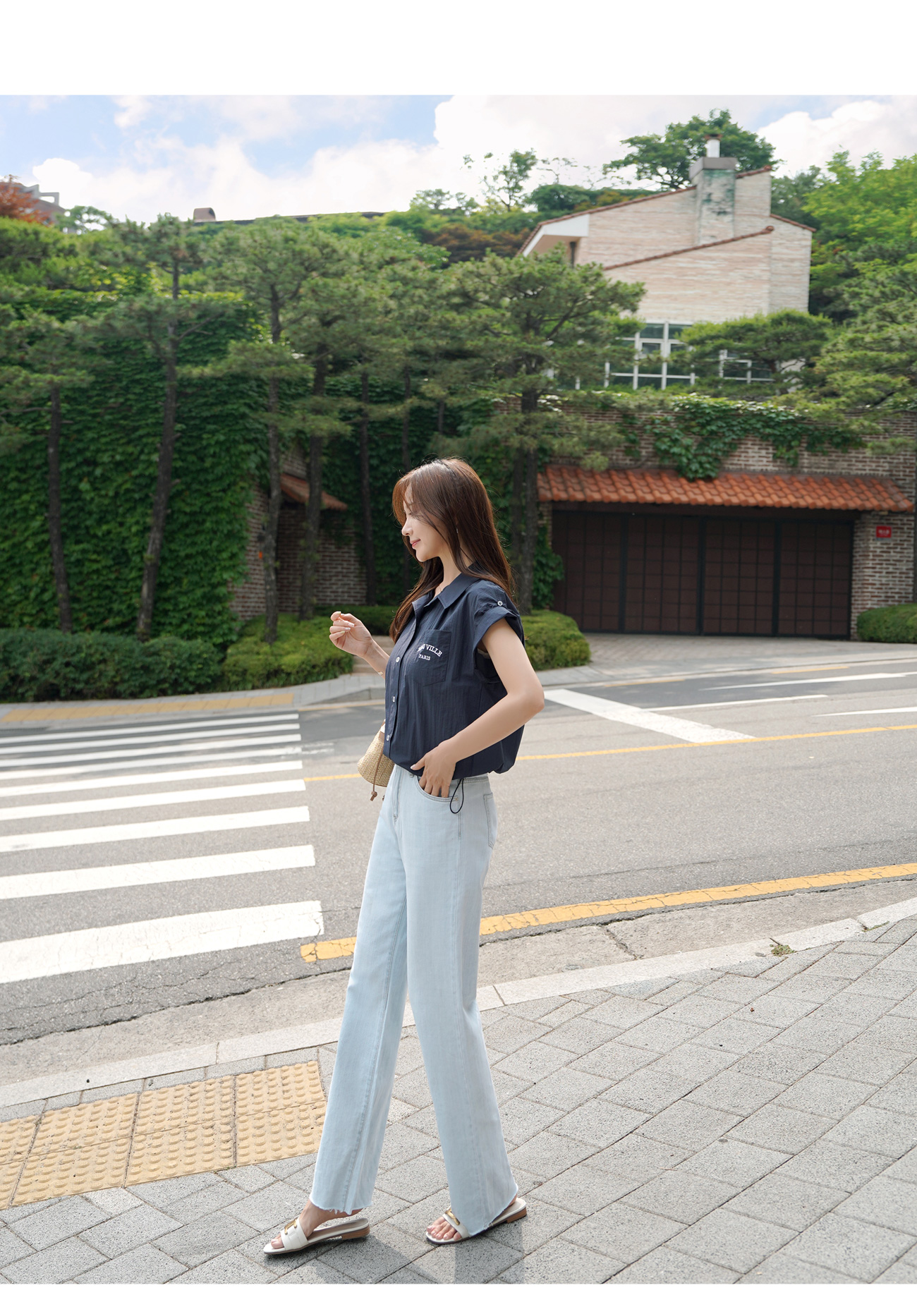 カットオフライトブルーデニムパンツ | レディースファッション